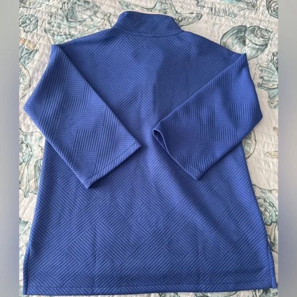 T by Talbots Blue Textured Pullover with White Trim NWT Small Petite - Picture 6 of 7